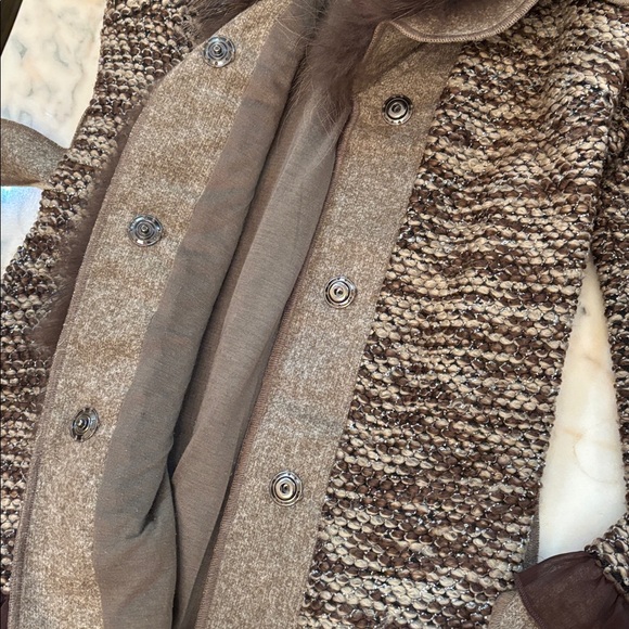 Newman Marcus Genuine Raccoon Fur Chiffon trim belted knit coat cardigan sz.XS - Picture 9 of 14